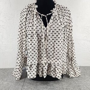 Rebecca Taylor Silk Cotton Polka Dot Ruffle Peplum Blouse Cream Black Size‎ 0